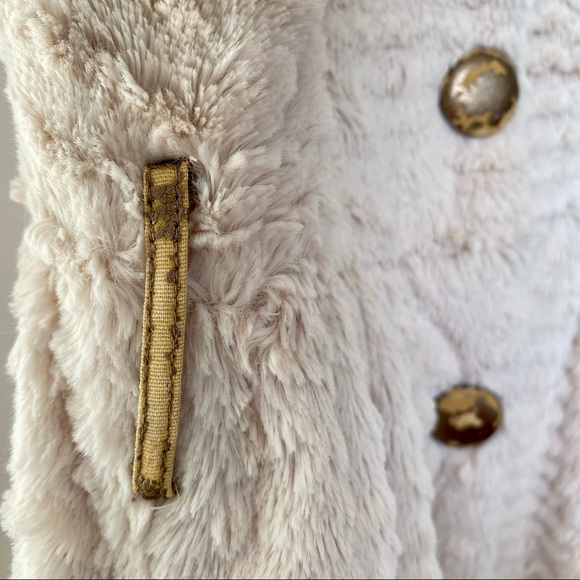 Cream Beige Soft Faux Fur Peplum Half Sleeve Trench Coat Size Small - Picture 9 of 11